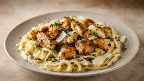 Truffle Butter Chicken Bites with Creamy Parmesan Pasta