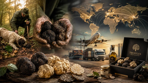 Fresh black and white truffles representing the evolution of the truffle business from wild harvest to global trade