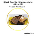 Black truffle carpaccio slices in olive oil for professional kitchens