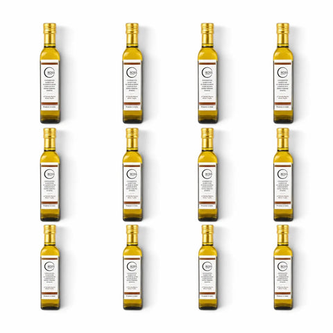 Twelve 250 ml bottles of Black Truffle Olive Oil with 2% Tuber melanosporum flavouring