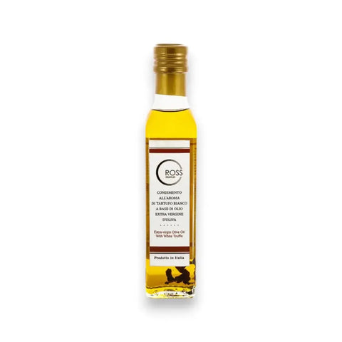 Extra virgin white truffle oil bottle with gold cap and label for Dog Traning product