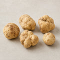 Medium-size fresh Tuber magnatum white truffles showing natural pale ochre colour and exterior variation
