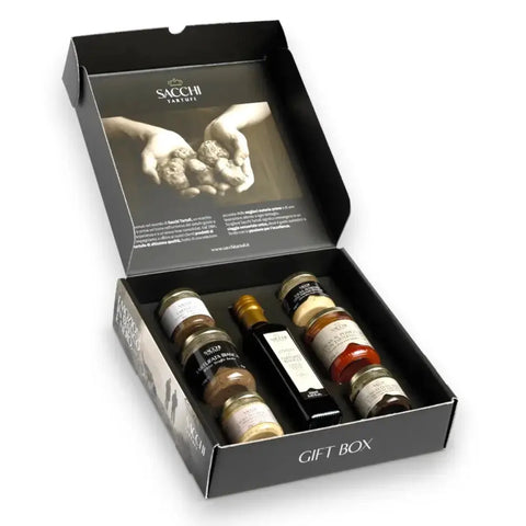 Luxury Truffle Gift Box with premium truffle jars and white truffle sauce for gourmet gifting