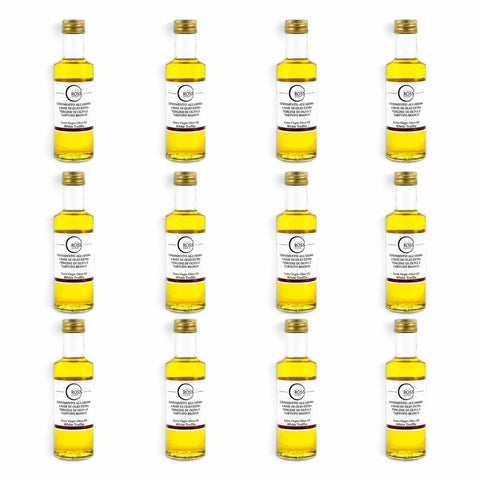 Twelve 100 ml bottles of White Truffle Olive Oil with 2% Tuber magnatum flavouring